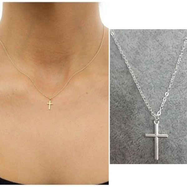 

pendant necklaces fashion simple infinity gold small cross necklace dainty chain jewelry gifts women crucifix christian, Silver