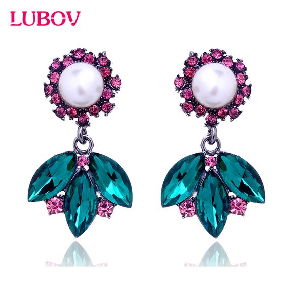 

stud imitation pearl earrings 3 leaves crystal rhinestone decoration christmas gift jewelry drop, Golden;silver