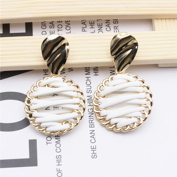 

stud 2021 design fashion jewelry leather hand-knitted earrings sample with wave drop metal, Golden;silver