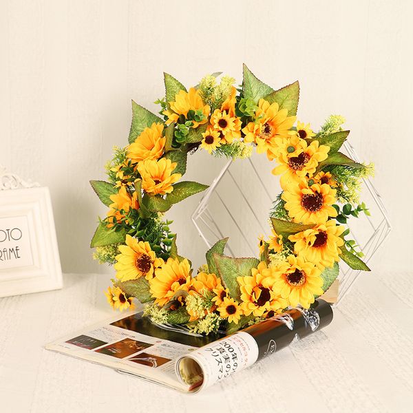 

simulated sunflower autumn wreath sunflower eucalyptus rattan wreath wall decoration interior christmas decoration ornaments
