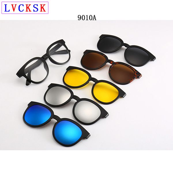 

polarized sunglasses men women 5 in 1 magnetic clip on glasses tr90 optical prescription eyewear frames eyeglasses send pouch a1, White;black