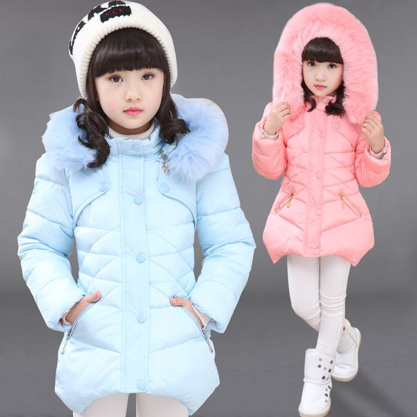 

baby girl clothes thick warm winter coat diamond cotton coat long section children's hooded girl 3-12 years old, Blue;gray
