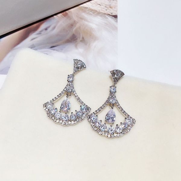 

high-end cubic zircon earrings luxury cz stone crystal geometric sector dangle earrings women jewelry, Silver
