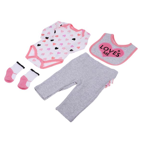 

reborn doll clothes toy pink heart outfit (jumpsuit pants bib socks )for 22''- 23'' reborn doll boys girls clothing