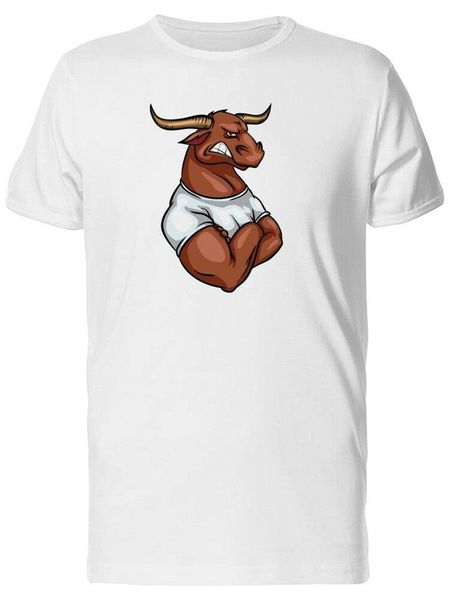 

strong cartoon bull in a shirt men's tee -image by fashion classic style tee shirt