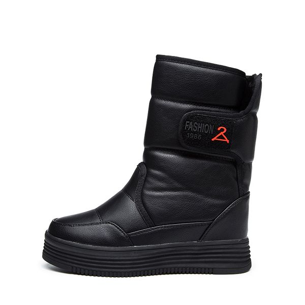

женщины boots белый черный клин кожа зимняя обувь ботинки снежка женщин платформа keep warm голеностопного зима короткие botas mujer 2020, Black