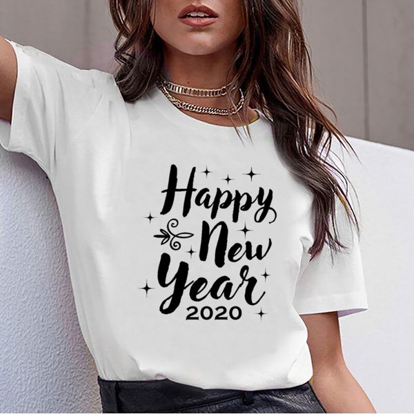 

t shirt women happy new year 2020 design black cotton female tshirt