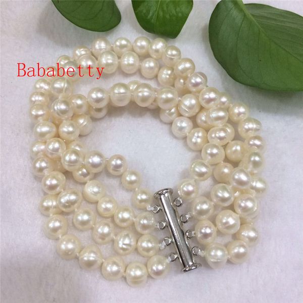 

beaded, strands fashion contracted natural breeding freshwater pearl suborbicular 8-9 mm 4rows white color bracelet 8inches, Black