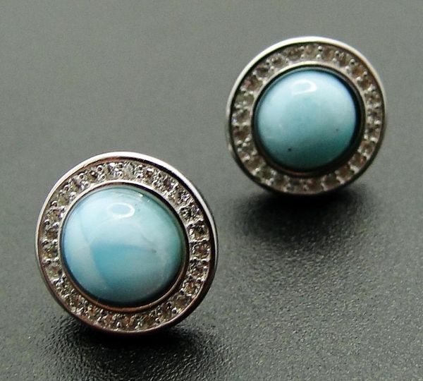 

природные larimar серьги изящных ювелирных изделий серьги стержня с 7мм круглый larimar 100% 925 серебряных ювелирных изделий для женщин nic, Golden;silver