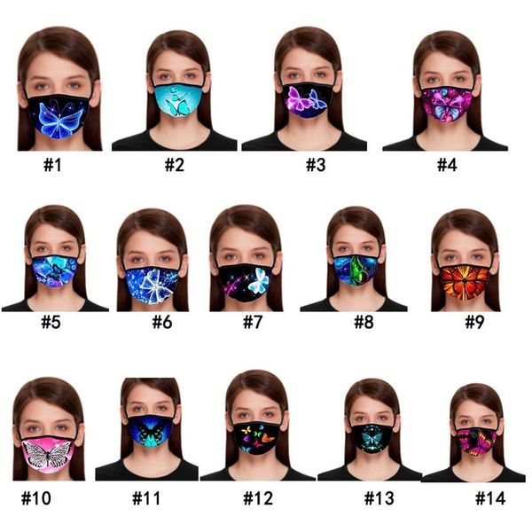 

us stock butterfly random printting mouth fashion mask protective mouth-muffle anti-pollution washable fabric face mask reusable cotton mask