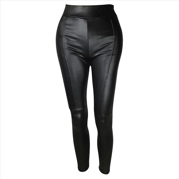 

women solid pu leather leggings high waist elastic thin trousers skinny pants female stretch jeggings calzas mujer t1p, Black