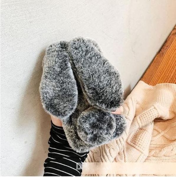 

warm phone case for iphone xs max xr x case 3d rabbit ears furry fluffy fur cover for iphone 6 6s 7 8 plus cases