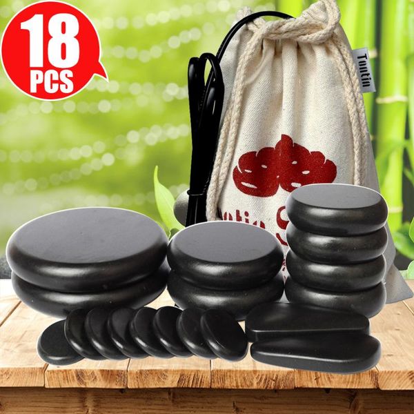 

18pcs/set massage energy body basalt stone set beauty salon spa with thick canvas healthcare back pain relieve massage set