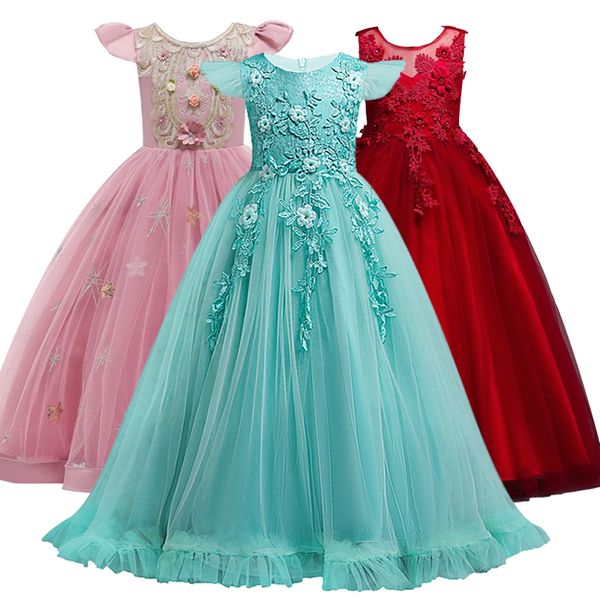 

4-14 yrs lace teenagers kids girls wedding long girl dress elegant princess party pageant formal dress baby children's, Red;yellow
