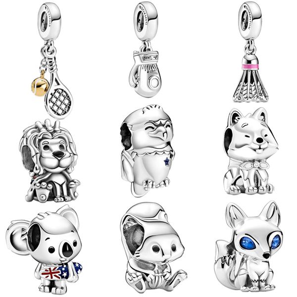 

2020 new tennis rackets badminton birdie boxing gloves dangle charm fit original pan charm bracelet for women diy jewelry gift