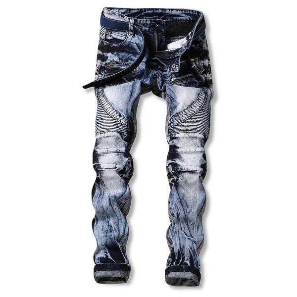 

оптово мужские джинсы рваные байкер hole denim малиновка патч гарем прямой панк рок джинсы мужские брюки, Blue