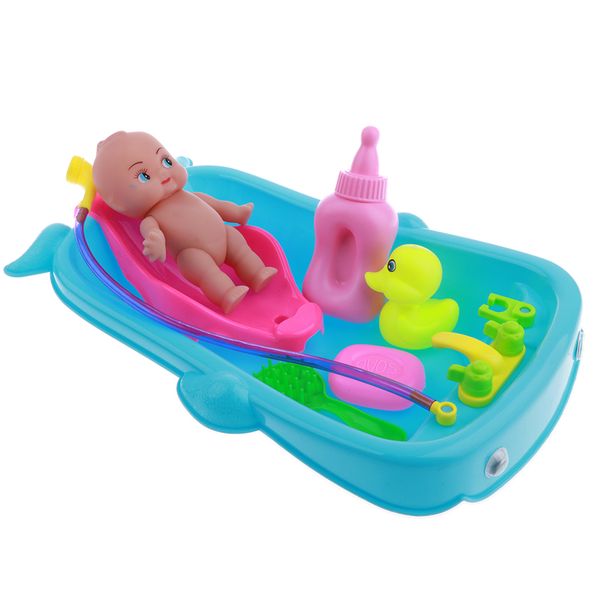 

set of toddler baby role pretend play game doll bath in bathtub developmental preschool water toy w/ doll gift