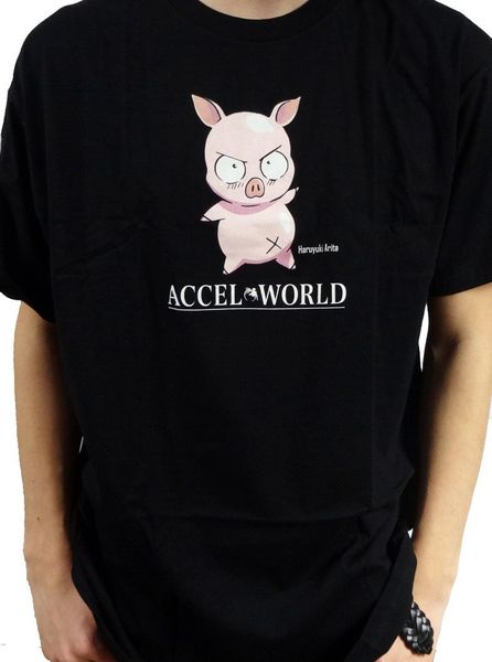 

casual printing tee accel world haruyuki pig black t-shirt official licensed new in usa summer t-shirt
