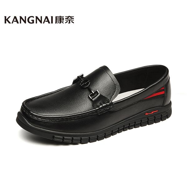 

kangnai men loafers casual moccasins flat slip-on comfortable driving shoes male cow leather shoes, Black