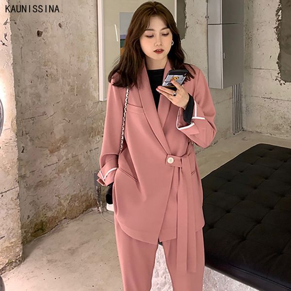 

plus size women blazer suits elegant notched collar blazer coat long pants lady business suit xl-5xl sizes, White