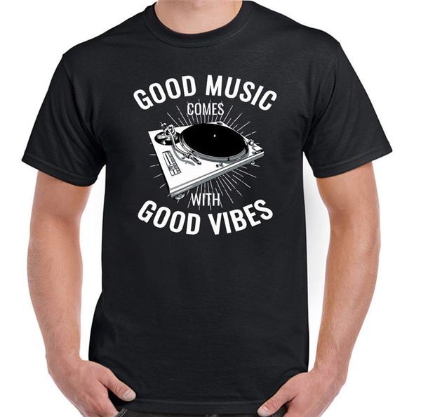 

good music vibes mens funny dj t-shirt turntable vinyl record player technics new cool tee shirt