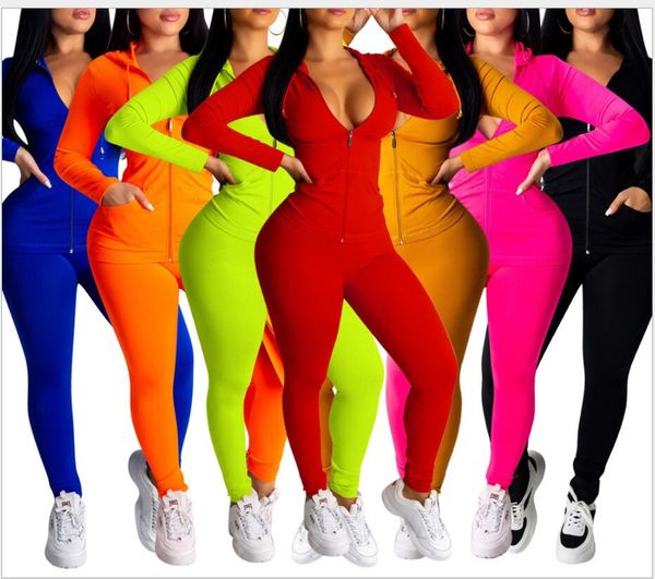 

2020 new two piece set tracksuit women festival clothing fall winter pant sweat suits neon 2 piece outfits matching sets, White