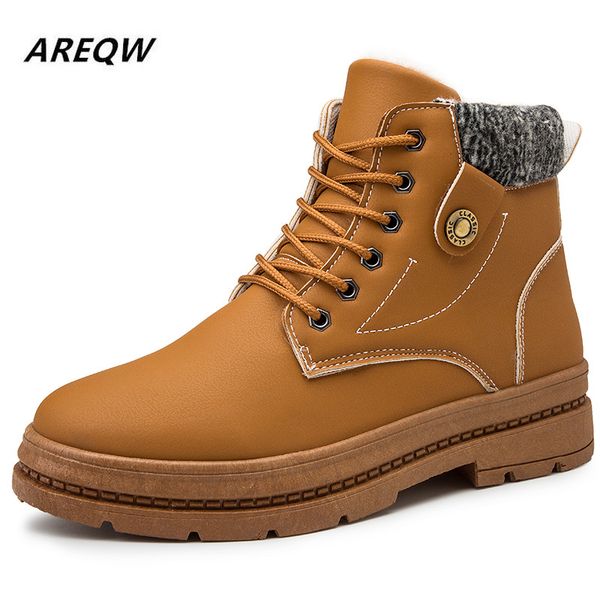 

boots 2021 snow men's winter warm cotton shoes british wind retro trend high to help fashion, Black