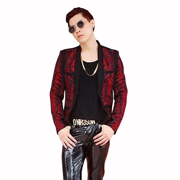 

men's suits & blazers club hairstyle division male host show wedding small man's suit 2021 autumn red black drilling heavy loose c, White;black
