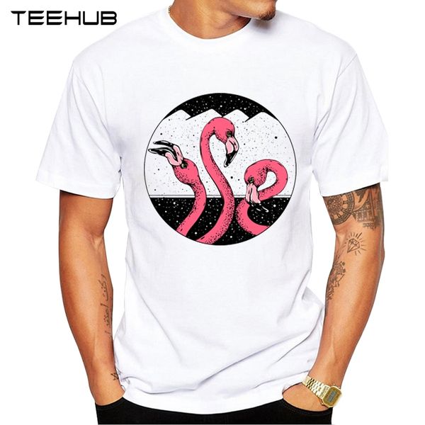 

teehub new fashion night flamingos men t-shirt funny red birds printed men tee shirts short sleeve geek