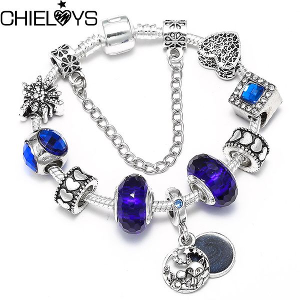 

chieloys luxury blue crystal bracelet silver plated bracelet fashion charm bracelets & bangles for women jewelry pulseras, Golden;silver