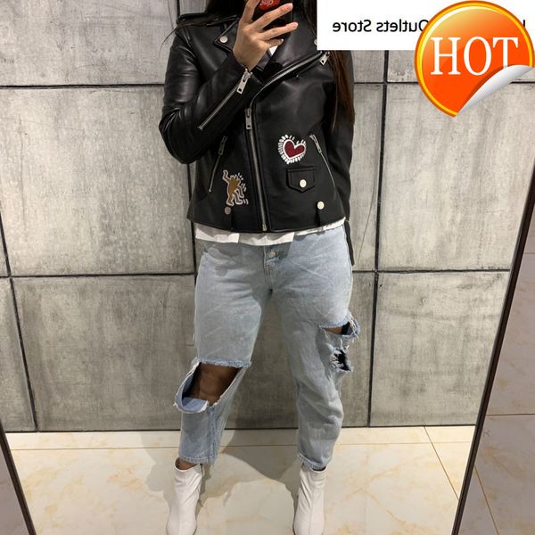 

real leather lady jacket women genuine leather jacket sheepskin, Black