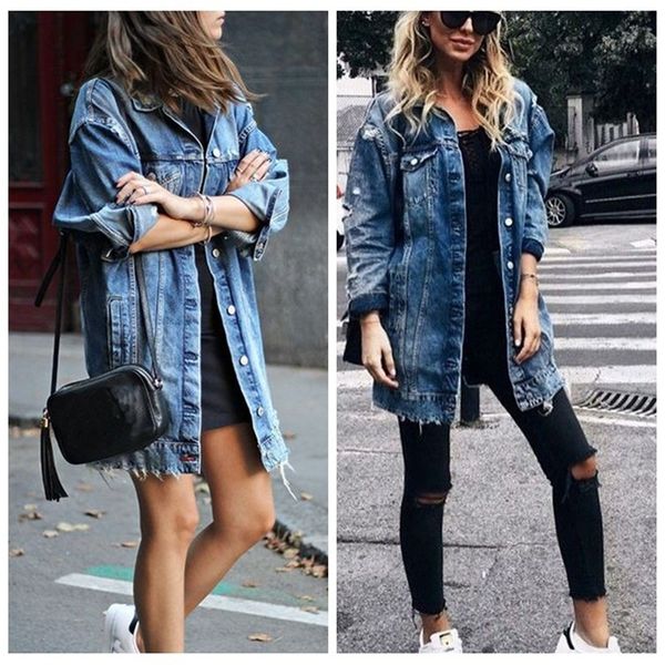 

fashion- oversize casual long coat women's casual lapel slim long sleeve denim outercoat jacket windbreaker, Tan;black
