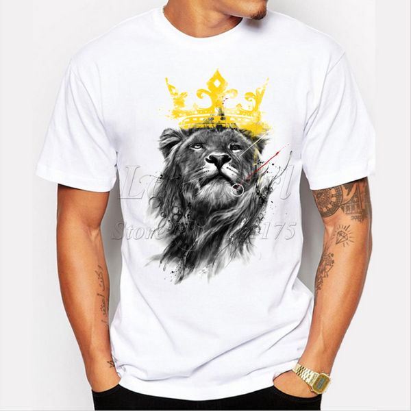 

men's lastest 2019 fashion short sleeve king of lion printed t-shirt funny tee shirts hipster o-neck cool