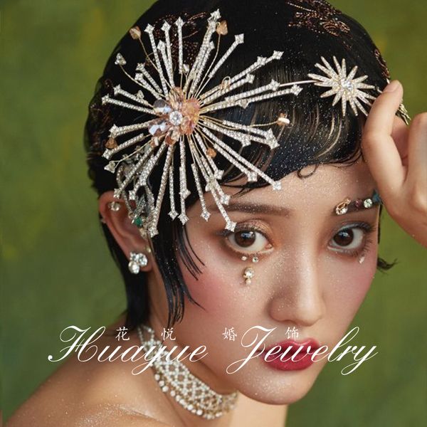 

bridal rhinestone headband hairband wedding hair accessories european and american crown headdress modeling pgraphy jewelry, Golden;silver