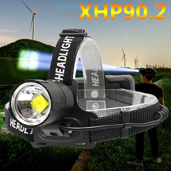 

xhp90.2 brightest led power bank headlamp zoom waterproof headlight head lamp 18650 battery torch bulbs charge phone