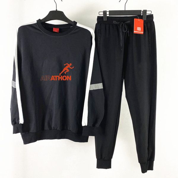 

men women tracksuit with famous sport design style autumn winter spring pullover hoodie+pants two pieces set black white asian size -4xl, Gray