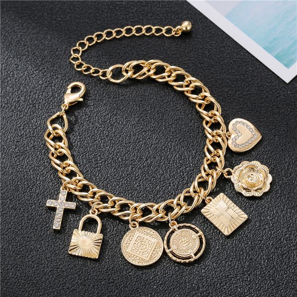 

hiphop-style cross flower camellia tassel charm bracelets heart geometric bracelets, Black