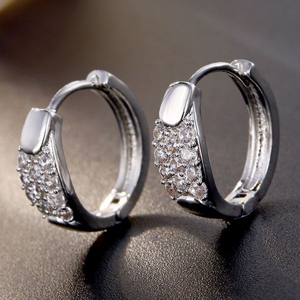 

rose gold color hoops earings cubic zirconia white gold color circle hoop earrings lady girl earring, Golden;silver