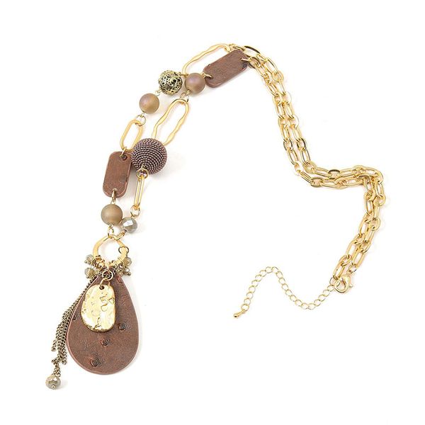 

fashion european sweater chain necklace for women glass beads handmade glass leather long necklace women jewelry pd-01, Silver