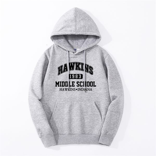 

tv show stranger things hawkins hoodie 2019 spring winter warm fleece sweatshirt fashion fitness hip hop streetwear, Black