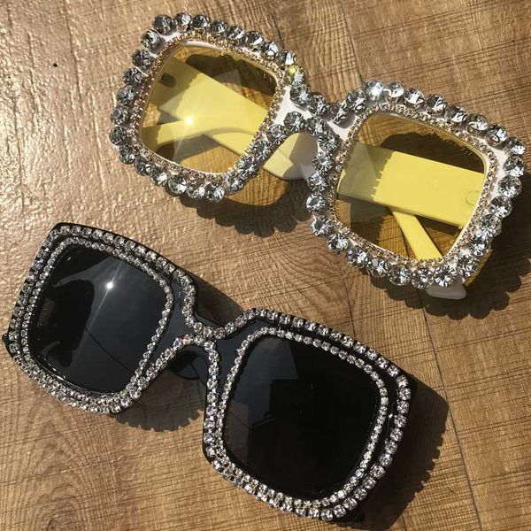 

zaolihu vintage women sunglasses square shape handmade crystal diamond female eyewear uv400 sun glasses gafas de sol, White;black