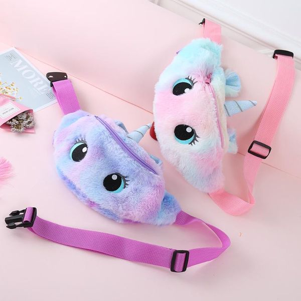 

cartoon kids mini waist bag plush fanny pack for girls phone belt bags baby waist pack holographic purse