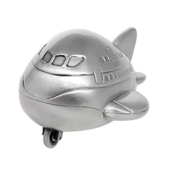 

cute mini airplane piggy bank with rolled wheel vintage tin colored metal money box coin saving pot novelty birthday gift for kids