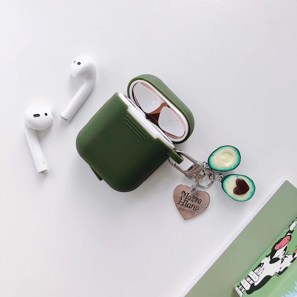 

new fashion airpods case creative avocado pendant dark green airpods 1/2 silicone protective sleeve bluetooth wireless headset case