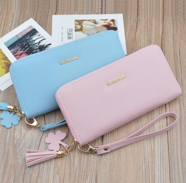 

dhl50pcs women pu plain multifunctional large capacity phone long wallet mix color zipper credit card holer, Red;black