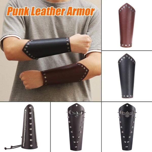 

elbow & knee pads 1 pair cosplay eagle chain props faux leather wide bracer up arm armor cuff cross string steampunk medieval gauntlet wrist, Black;gray