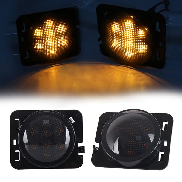 

1pair car front fender led side marker turn signal light drl white halo smoke lens for wrangler jk 2007-2020