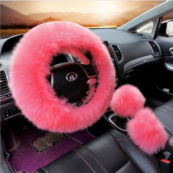 

long plush warm steering wheel cover woolen handbrake car accessory auto 3pcs winter warm steering handbrake gear cover