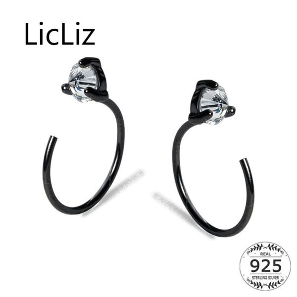 

hoop & huggie licliz 925 sterling silver clear&black cz crystal hollow earrings for women white&black gold zircon jewelry le0563, Golden;silver