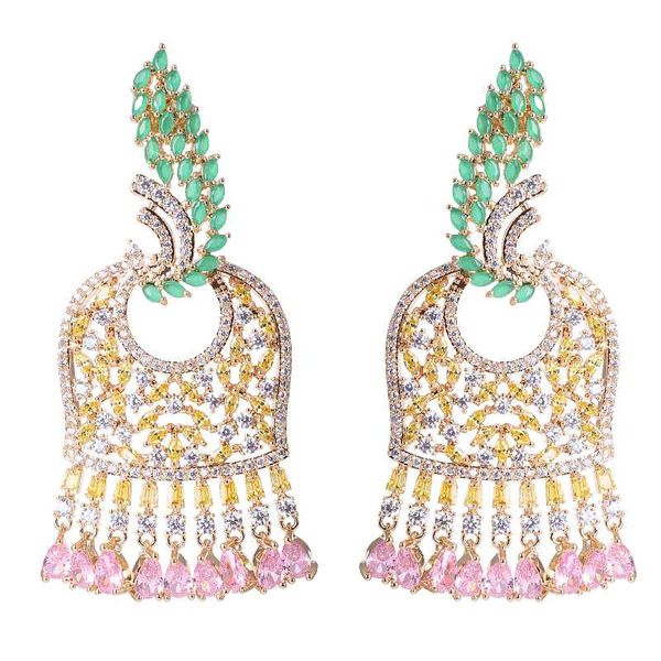 

xiumeiyizu luxury zirconia drop earring handmade in-mosaic stone shinning style fashion earring for wedding party women gift, Silver